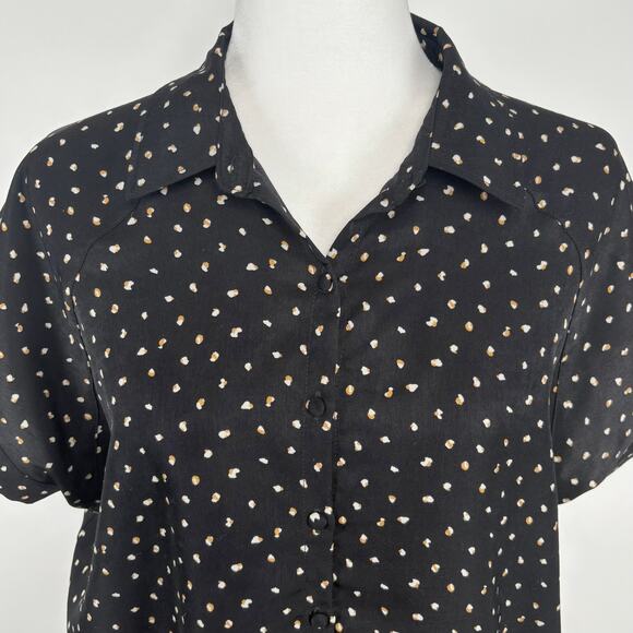 Oat New York Printed Button Down Short Sleeve Blouse Top Size Small Career Chic - Picture 3 of 9
